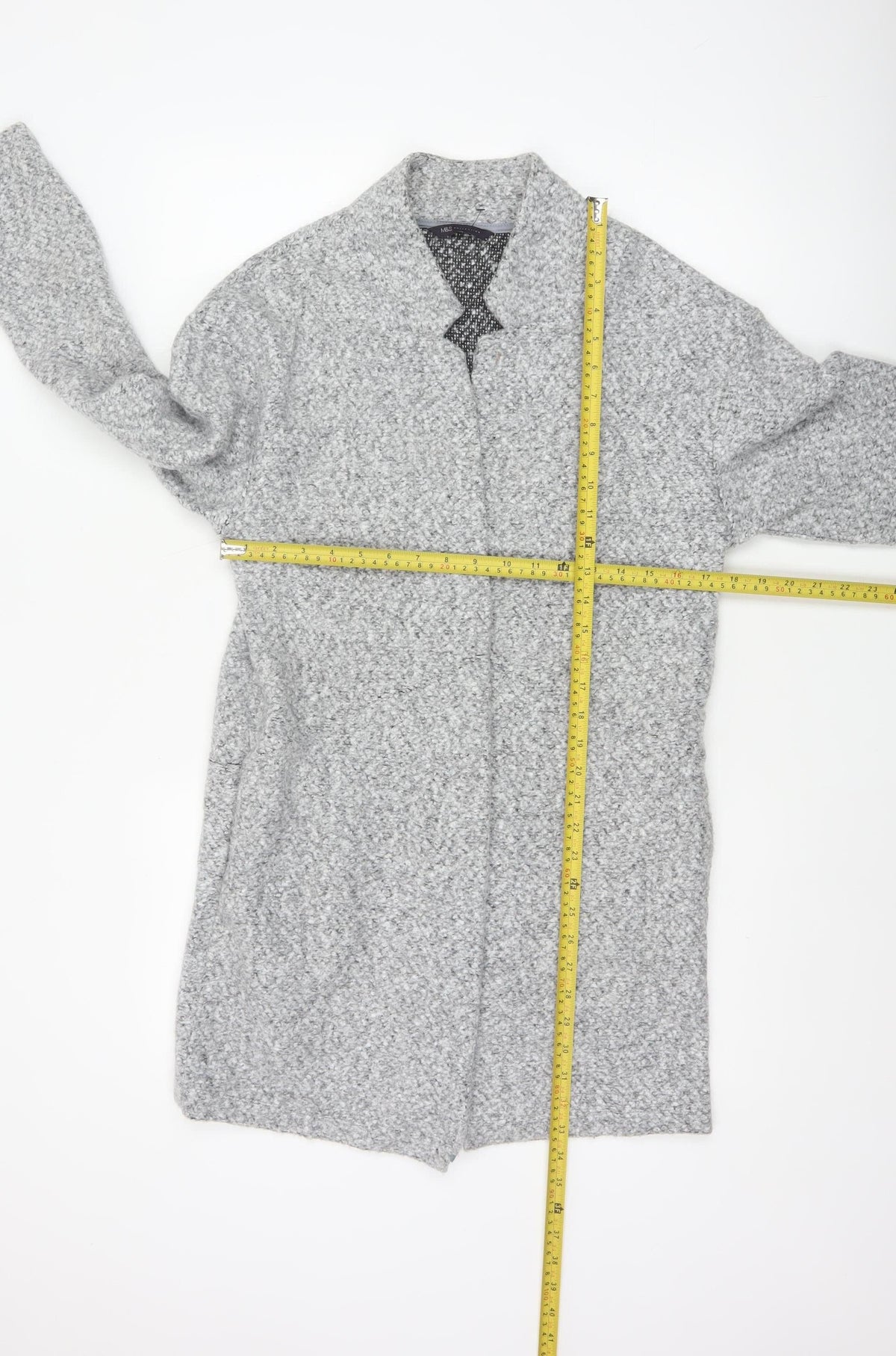 Marks & Spencer Women Grey UK 10 Long Open Bouclé Coatigan Pockets