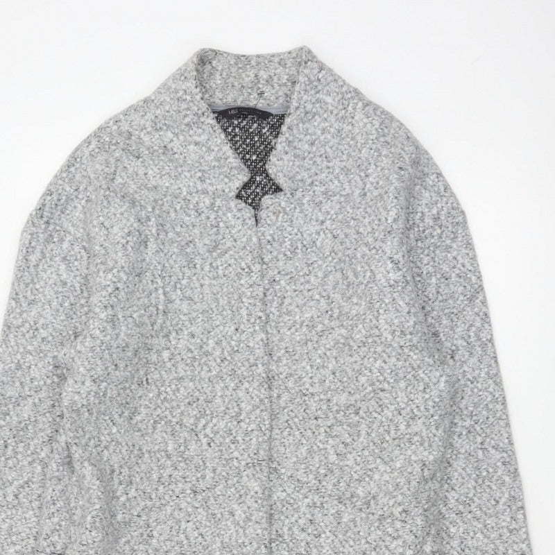 Marks & Spencer Women Grey UK 10 Long Open Bouclé Coatigan Pockets