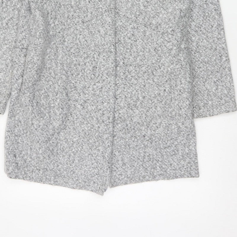 Marks & Spencer Women Grey UK 10 Long Open Bouclé Coatigan Pockets