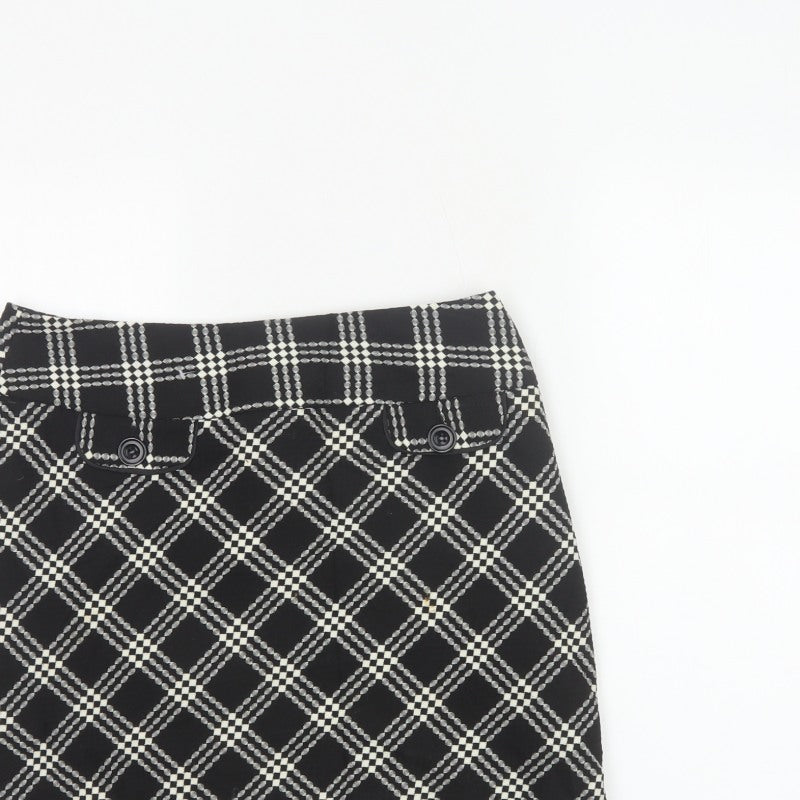 Marks & Spencer Women Black White Check A-Line Mini Skirt UK 12