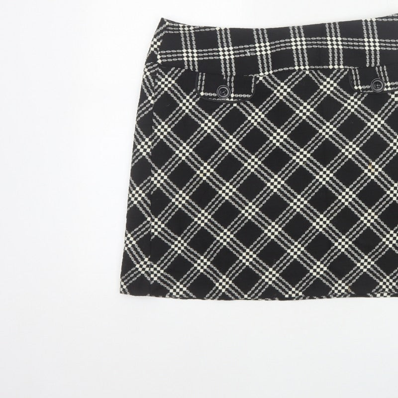 Marks & Spencer Women Black White Check A-Line Mini Skirt UK 12