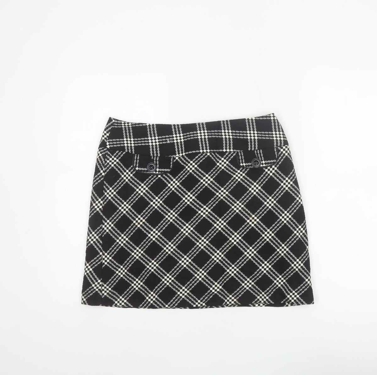 Marks & Spencer Women Black White Check A-Line Mini Skirt UK 12