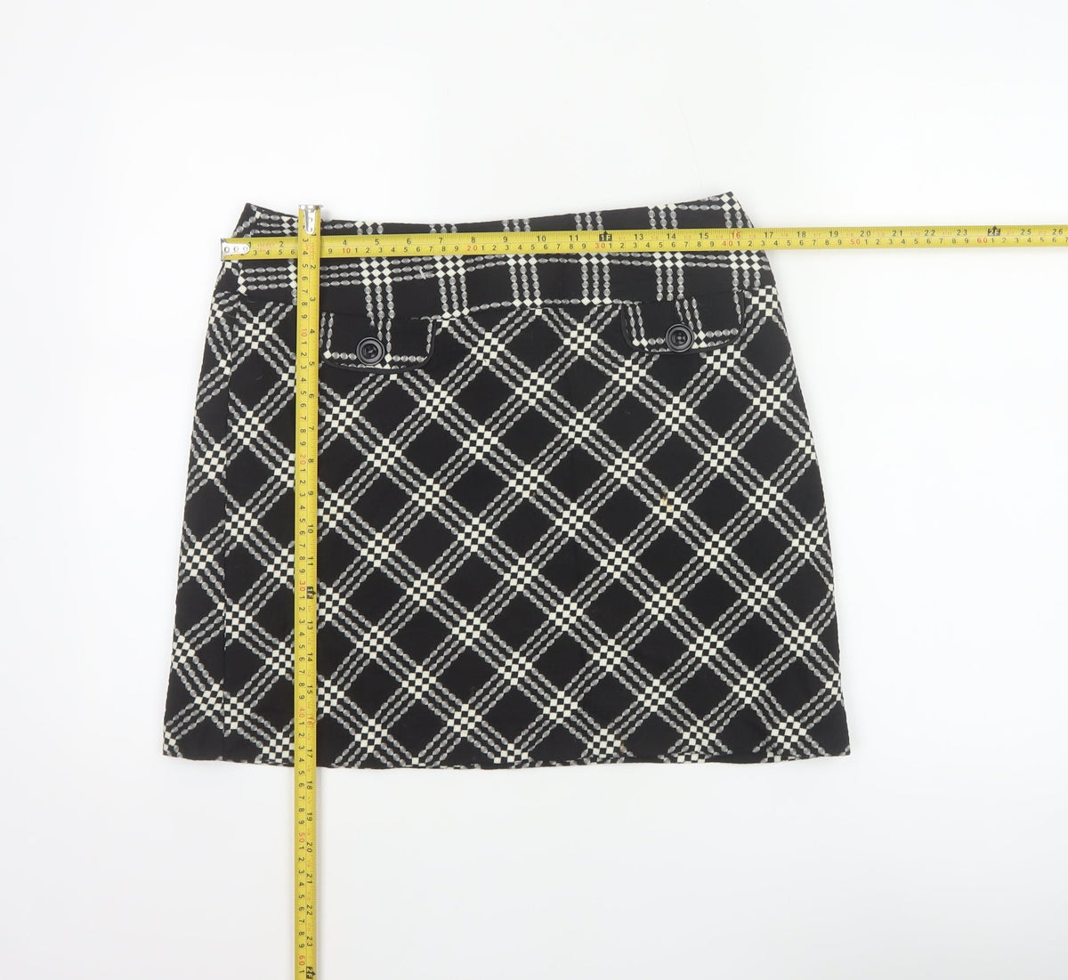 Marks & Spencer Women Black White Check A-Line Mini Skirt UK 12