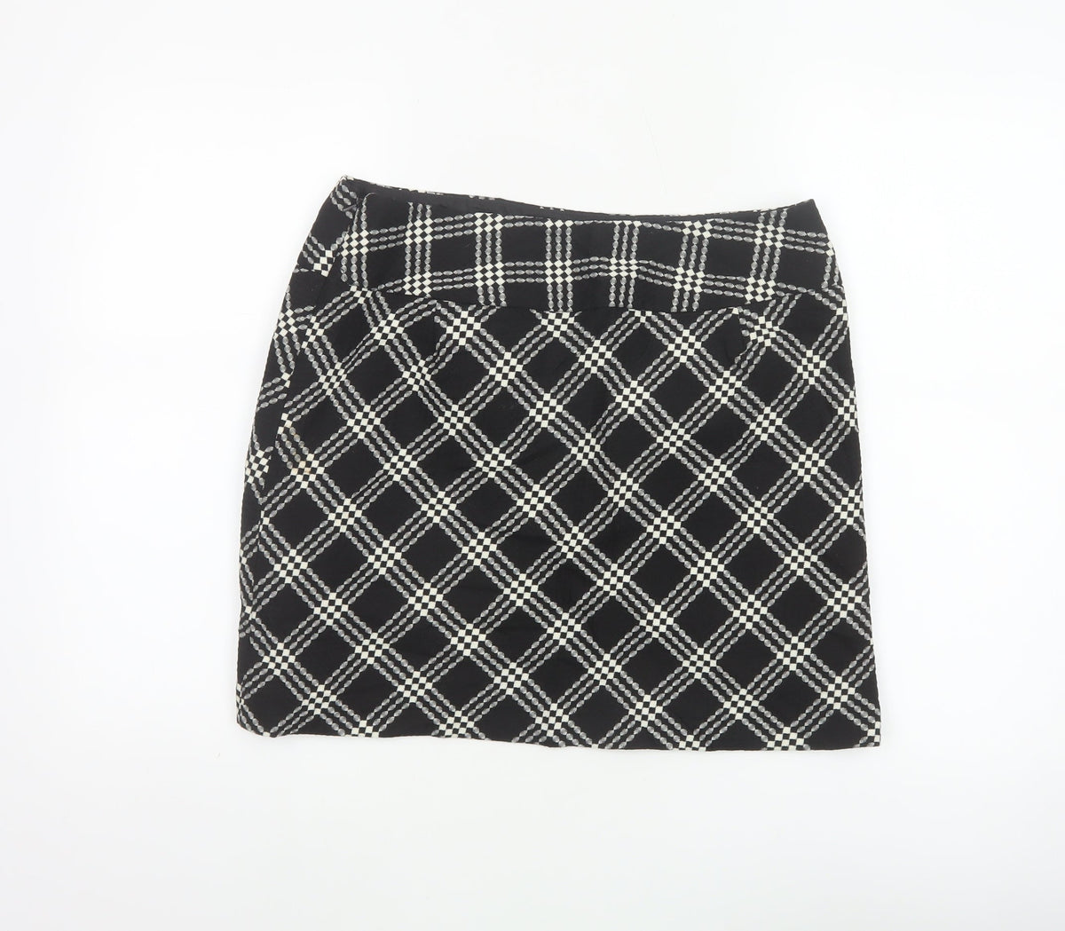 Marks & Spencer Women Black White Check A-Line Mini Skirt UK 12