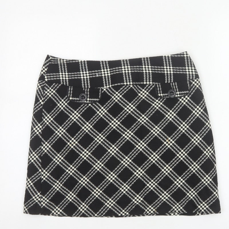 Marks & Spencer Women Black White Check A-Line Mini Skirt UK 12