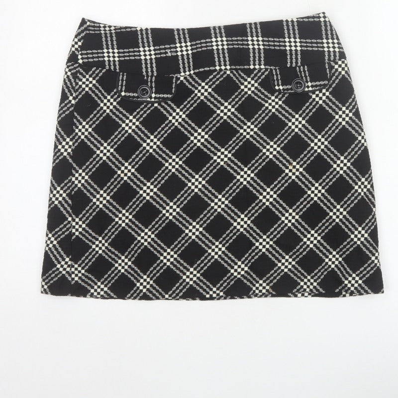 Marks & Spencer Women Black White Check A-Line Mini Skirt UK 12