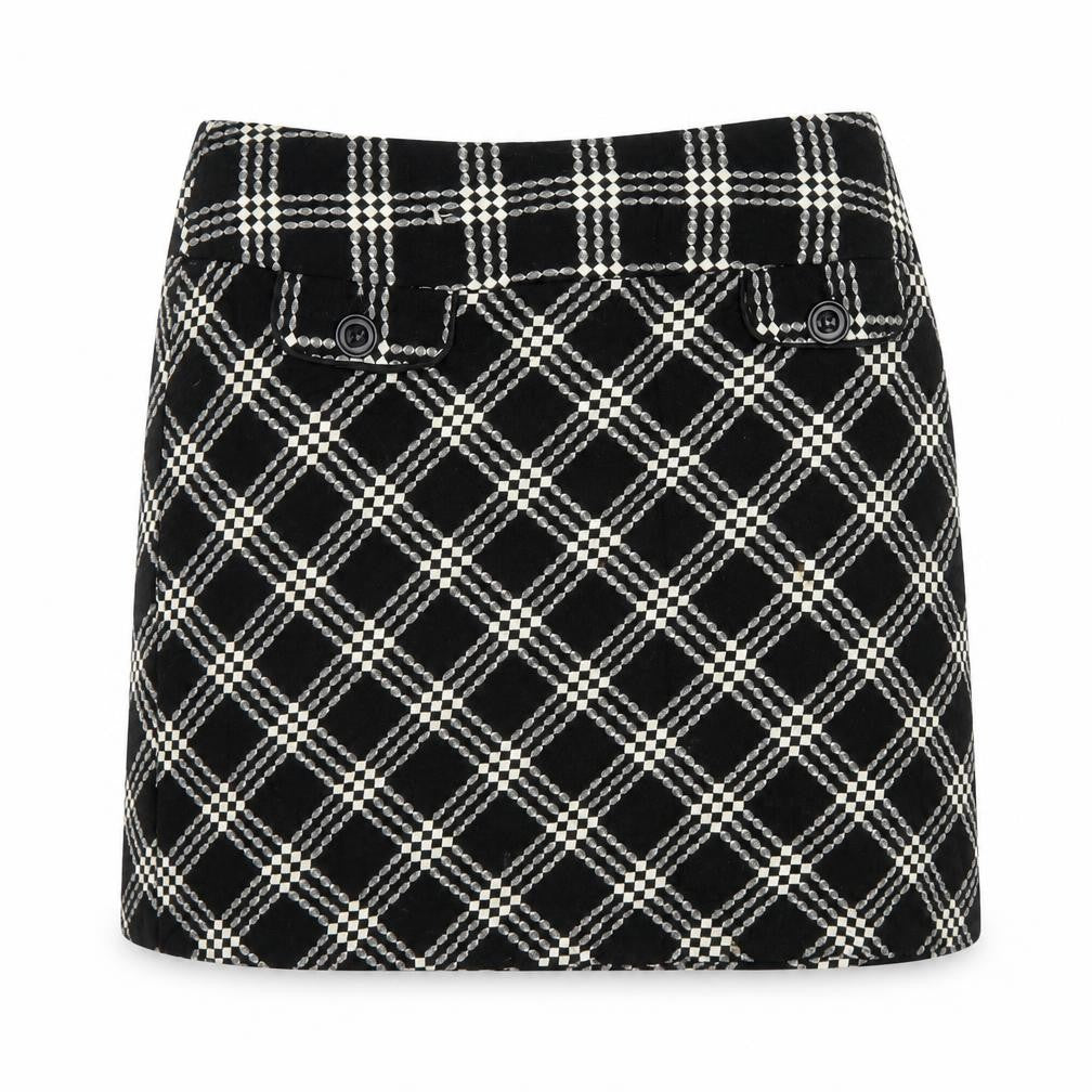 Marks & Spencer Women Black White Check A-Line Mini Skirt UK 12
