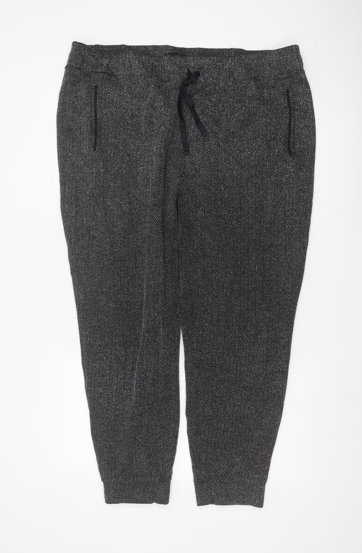 Next Women’s Grey Herringbone Drawstring Tapered Jogger Trousers UK 20R