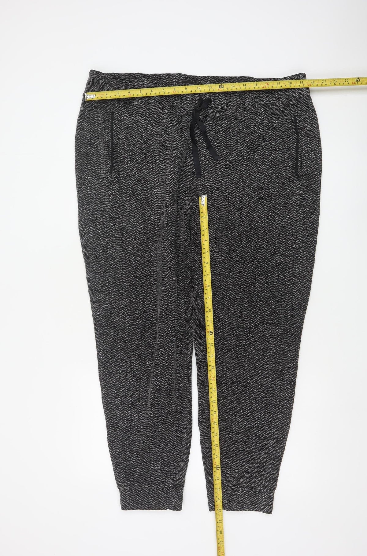 Next Women’s Grey Herringbone Drawstring Tapered Jogger Trousers UK 20R