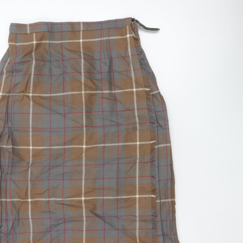 Moffat Woollens Women Brown Plaid Pleated Wrap Kilt Skirt UK 12