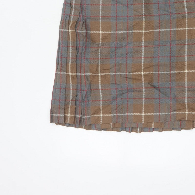 Moffat Woollens Women Brown Plaid Pleated Wrap Kilt Skirt UK 12