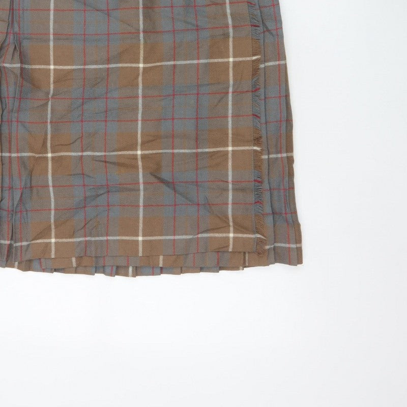Moffat Woollens Women Brown Plaid Pleated Wrap Kilt Skirt UK 12