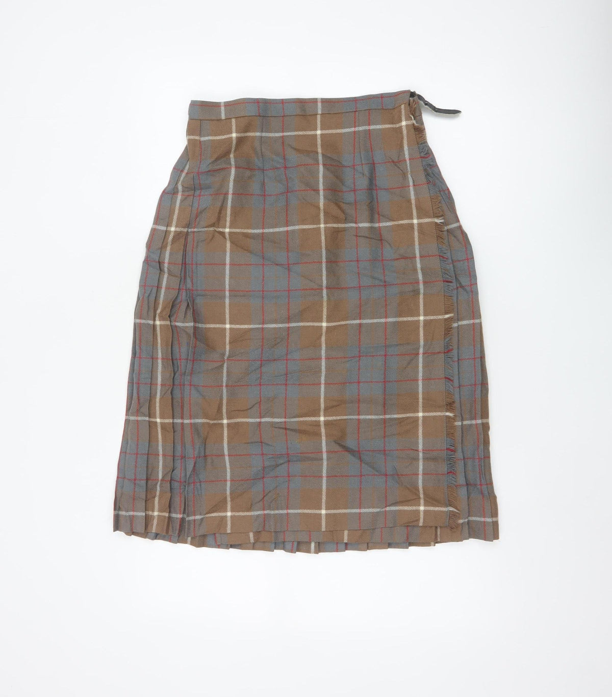 Moffat Woollens Women Brown Plaid Pleated Wrap Kilt Skirt UK 12