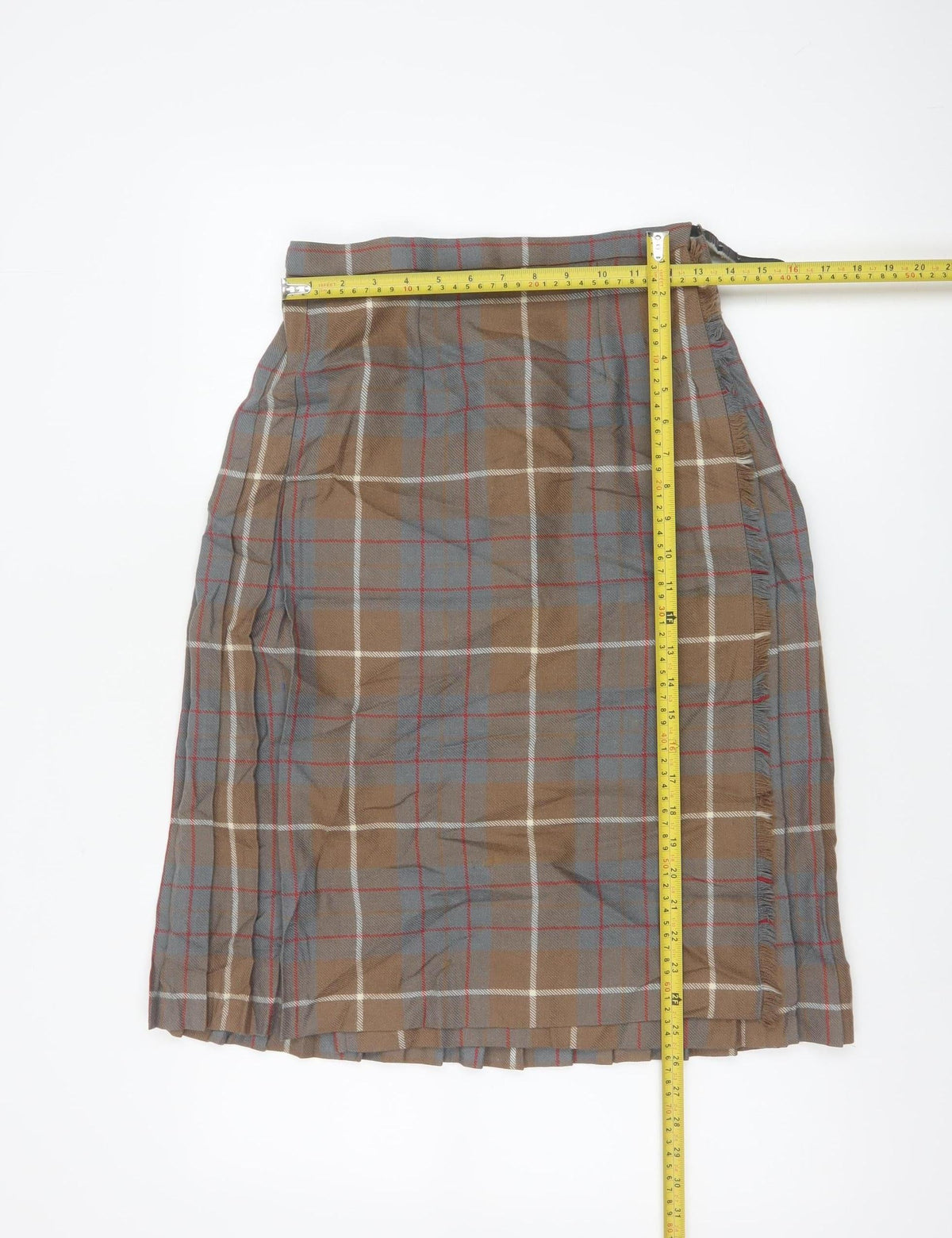 Moffat Woollens Women Brown Plaid Pleated Wrap Kilt Skirt UK 12