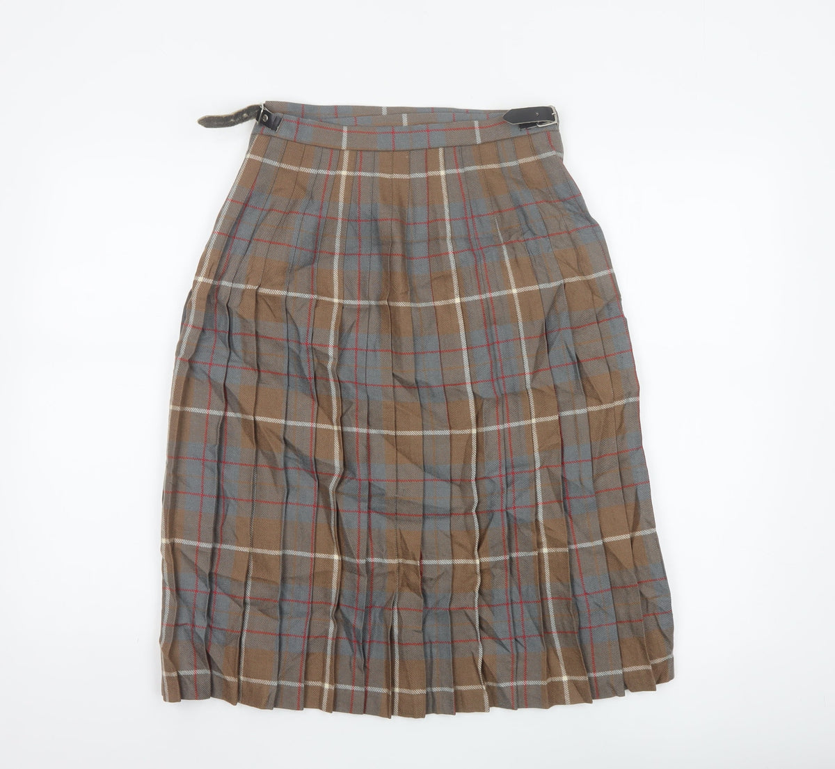 Moffat Woollens Women Brown Plaid Pleated Wrap Kilt Skirt UK 12