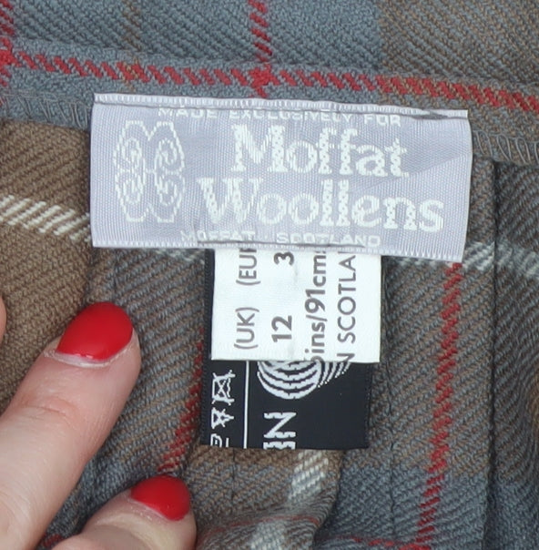 Moffat Woollens Women Brown Plaid Pleated Wrap Kilt Skirt UK 12