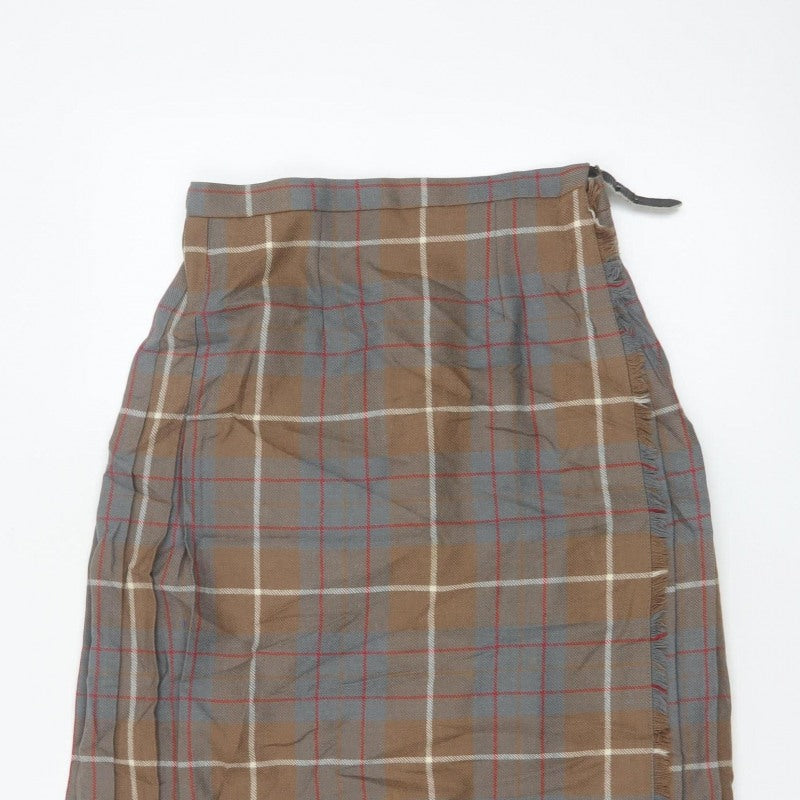 Moffat Woollens Women Brown Plaid Pleated Wrap Kilt Skirt UK 12