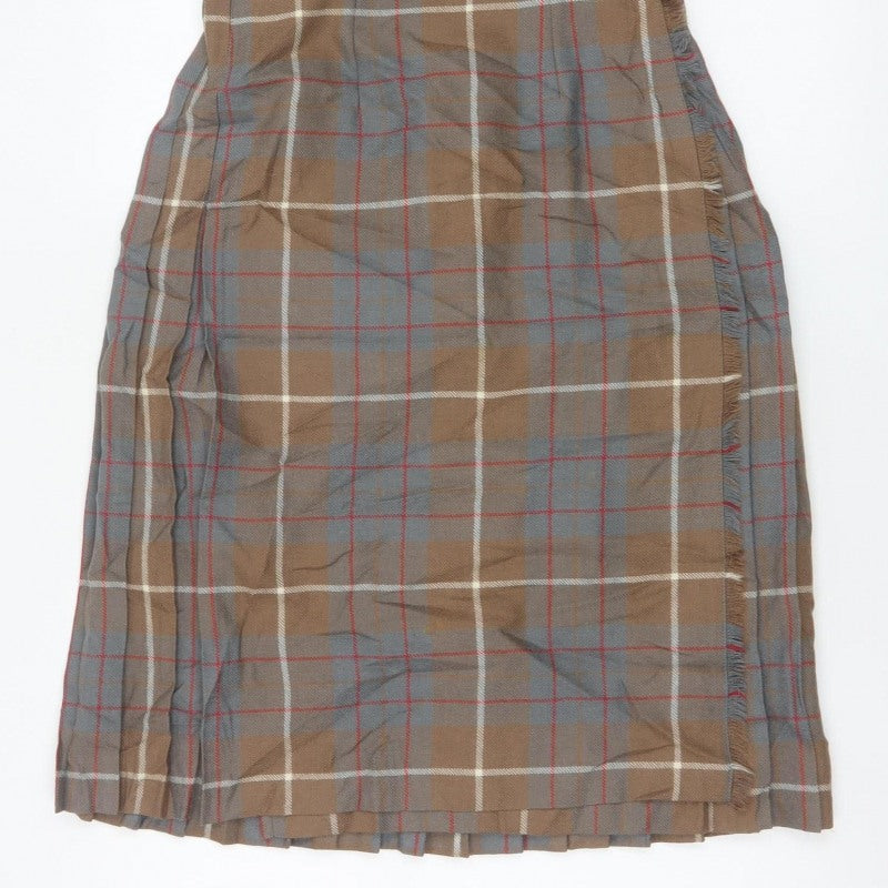 Moffat Woollens Women Brown Plaid Pleated Wrap Kilt Skirt UK 12