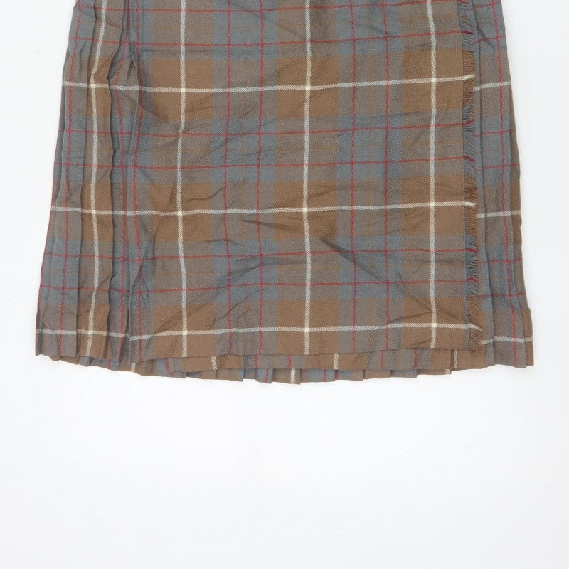 Moffat Woollens Women Brown Plaid Pleated Wrap Kilt Skirt UK 12