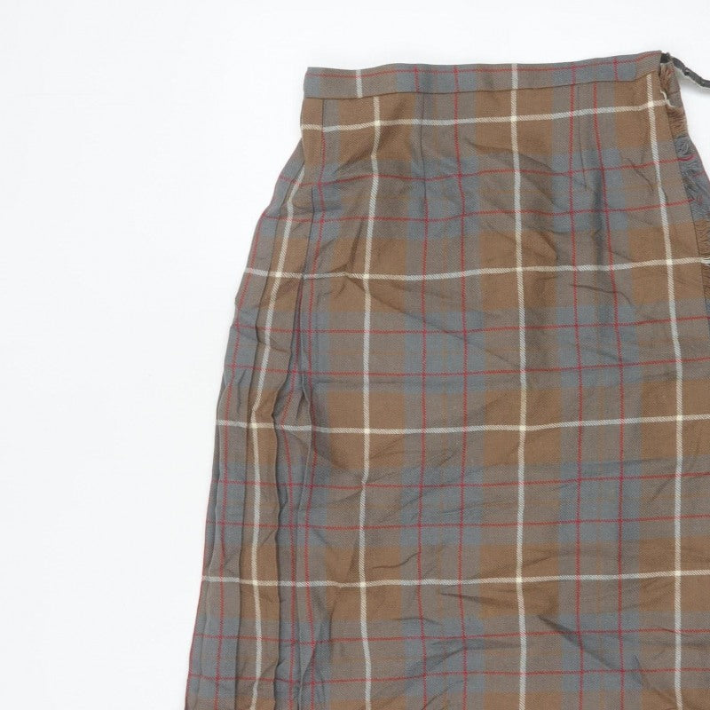 Moffat Woollens Women Brown Plaid Pleated Wrap Kilt Skirt UK 12