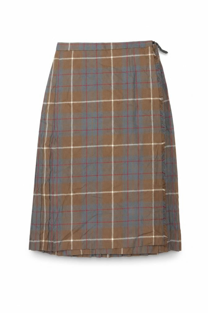 Moffat Woollens Women Brown Plaid Pleated Wrap Kilt Skirt UK 12