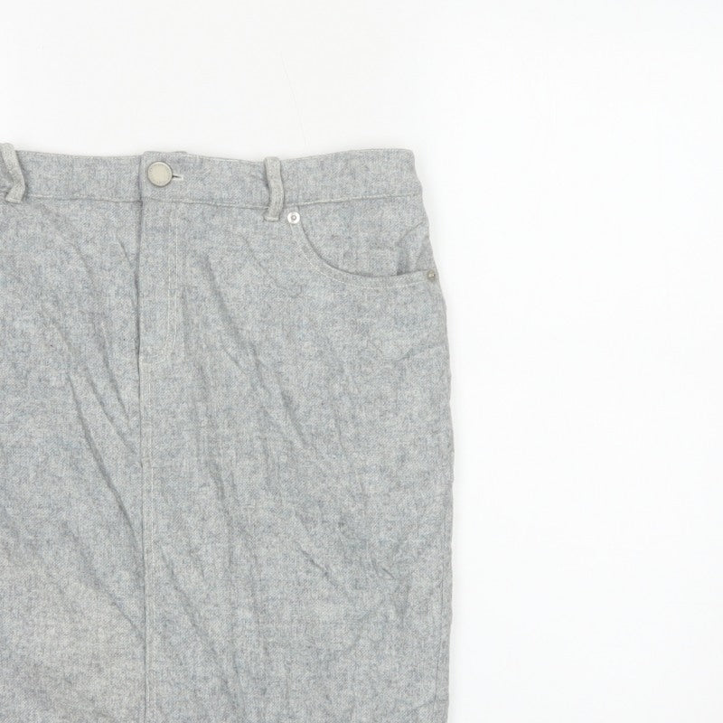 Mint Velvet Women Grey UK 14 Herringbone Pencil Knee Skirt