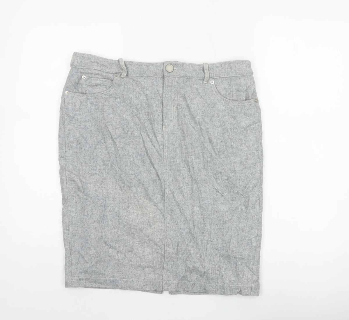 Mint Velvet Women Grey UK 14 Herringbone Pencil Knee Skirt