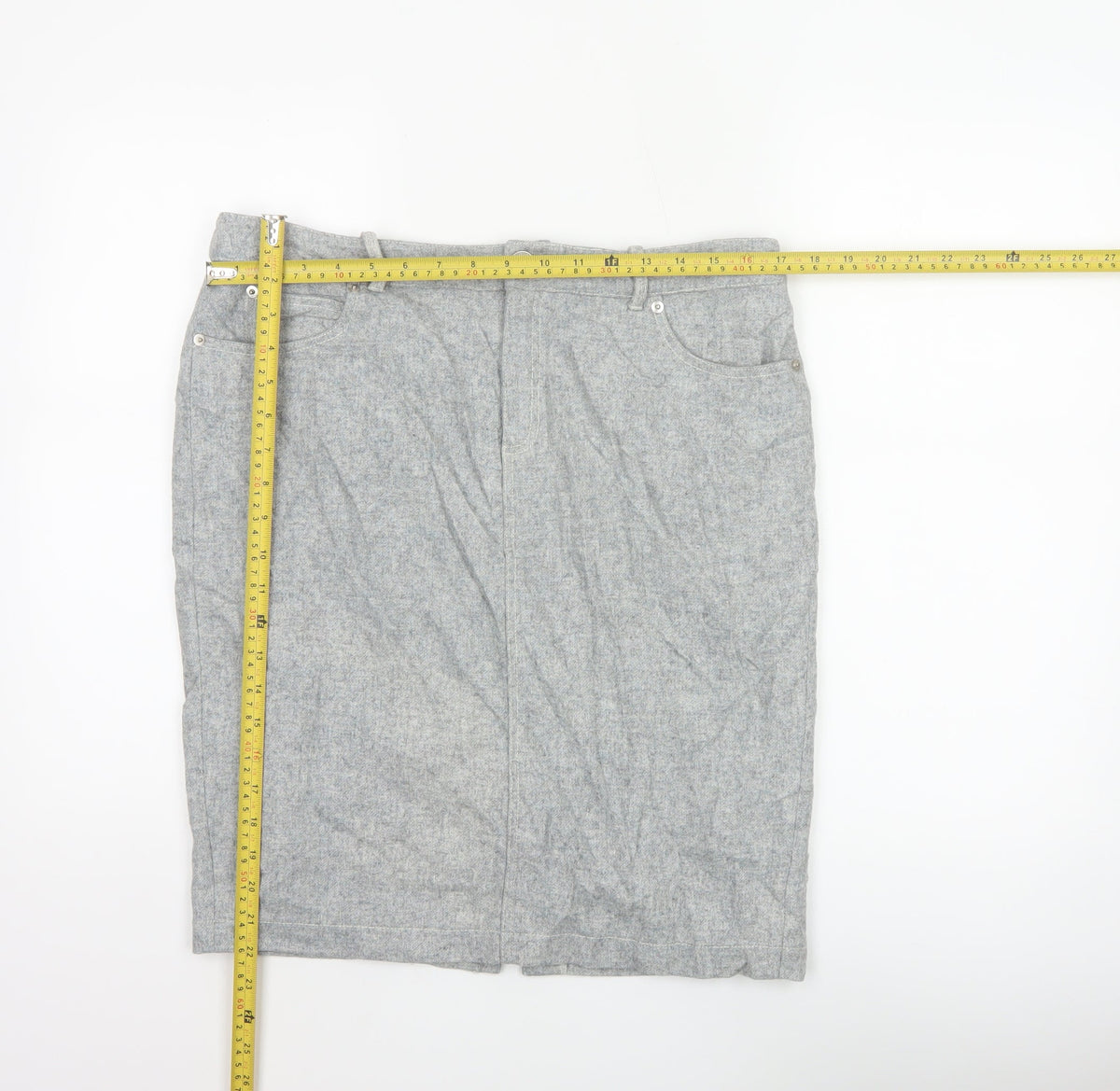 Mint Velvet Women Grey UK 14 Herringbone Pencil Knee Skirt