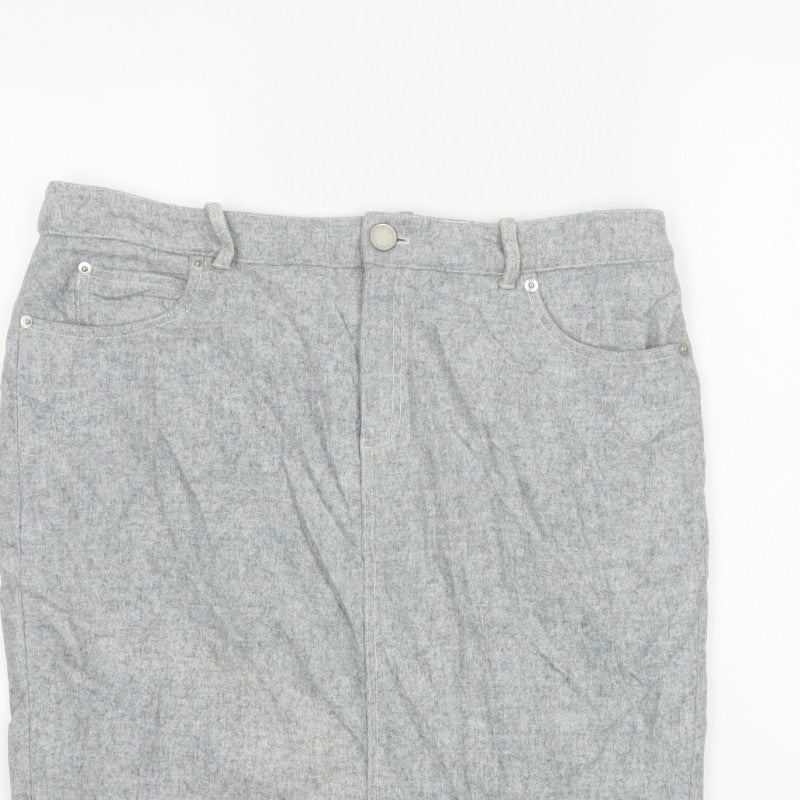 Mint Velvet Women Grey UK 14 Herringbone Pencil Knee Skirt