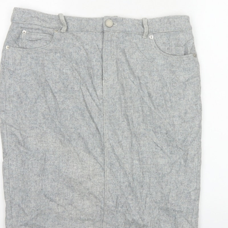 Mint Velvet Women Grey UK 14 Herringbone Pencil Knee Skirt