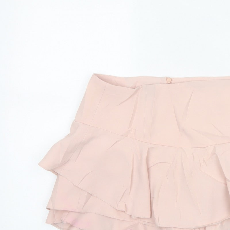 Zara Woman Pink UK 12 Layered Ruffle Skater Mini Skirt