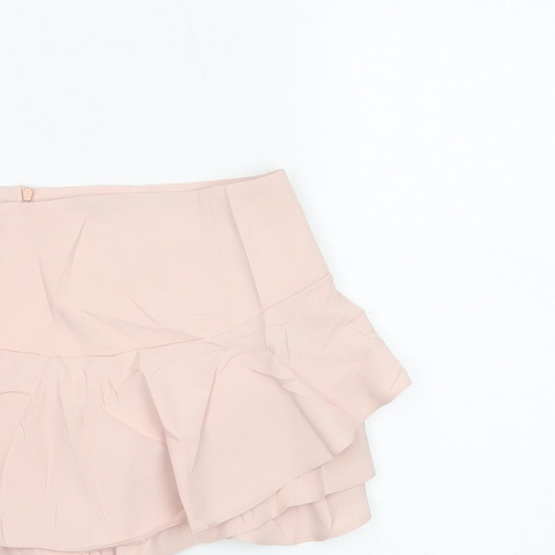 Zara Woman Pink UK 12 Layered Ruffle Skater Mini Skirt