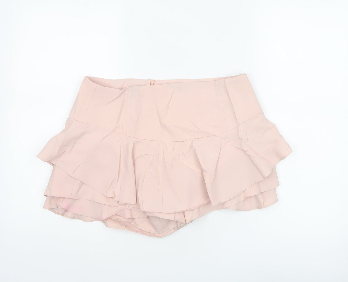 Zara Woman Pink UK 12 Layered Ruffle Skater Mini Skirt