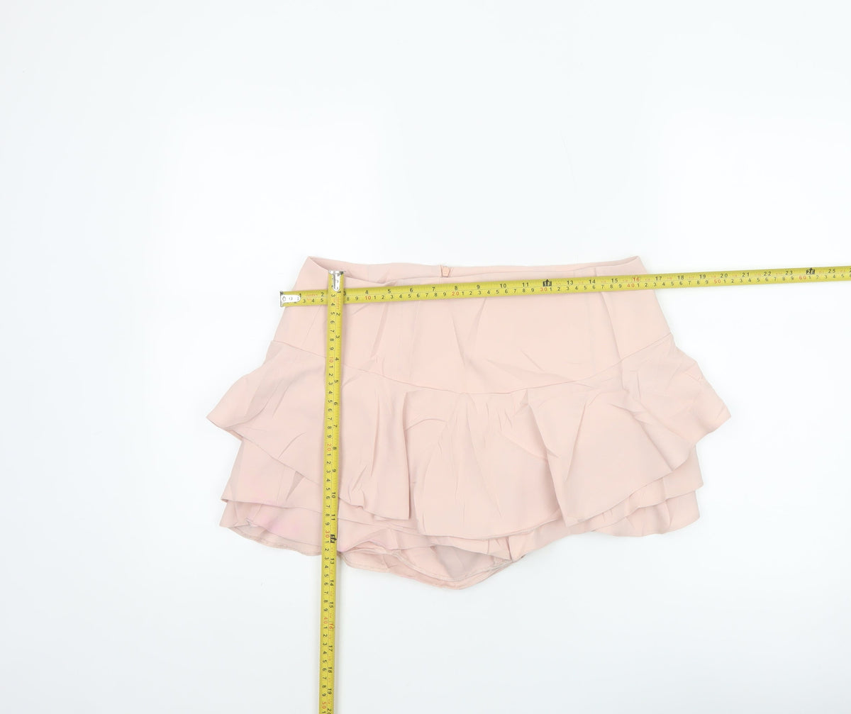 Zara Woman Pink UK 12 Layered Ruffle Skater Mini Skirt