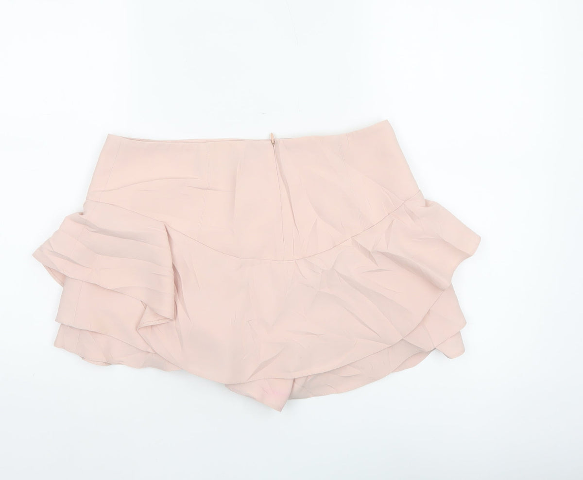 Zara Woman Pink UK 12 Layered Ruffle Skater Mini Skirt
