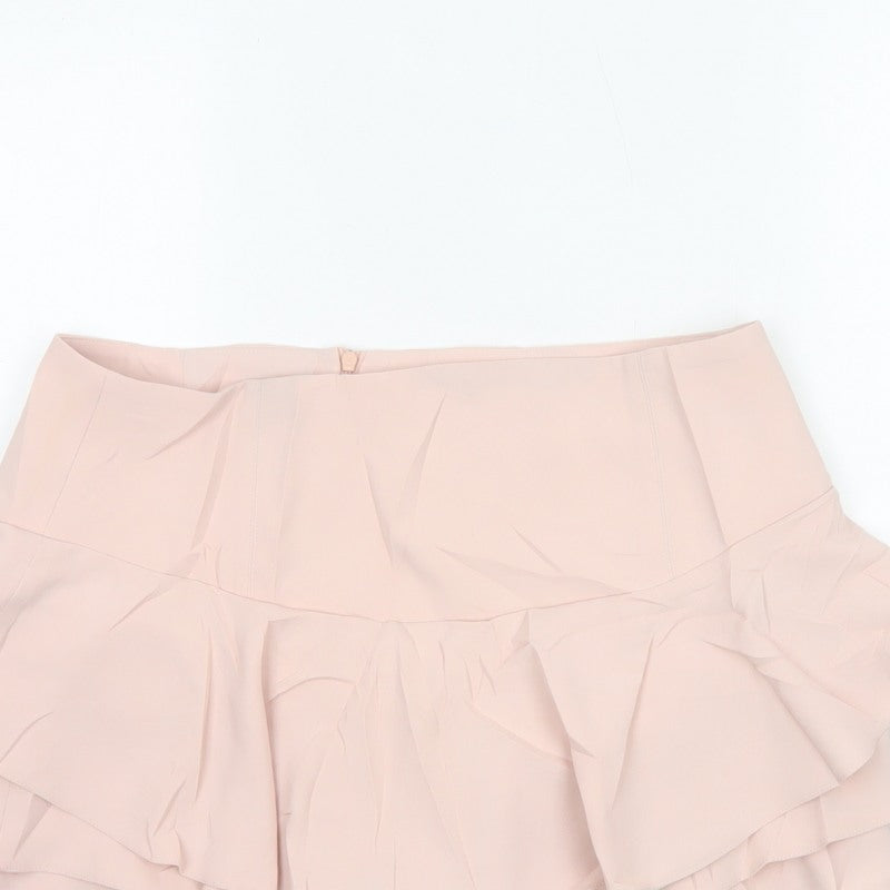 Zara Woman Pink UK 12 Layered Ruffle Skater Mini Skirt