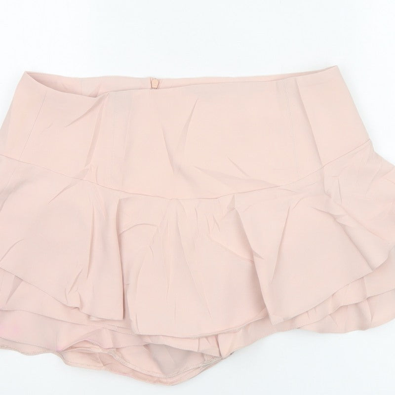 Zara Woman Pink UK 12 Layered Ruffle Skater Mini Skirt