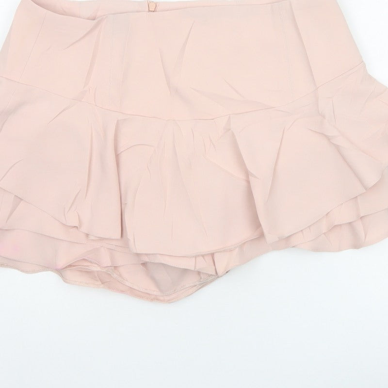Zara Woman Pink UK 12 Layered Ruffle Skater Mini Skirt