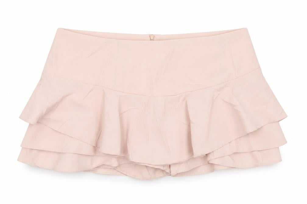 Zara Woman Pink UK 12 Layered Ruffle Skater Mini Skirt