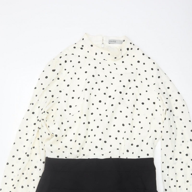Oasis Women Multicoloured UK 10 Polka Dot Pencil Dress Long Sleeve
