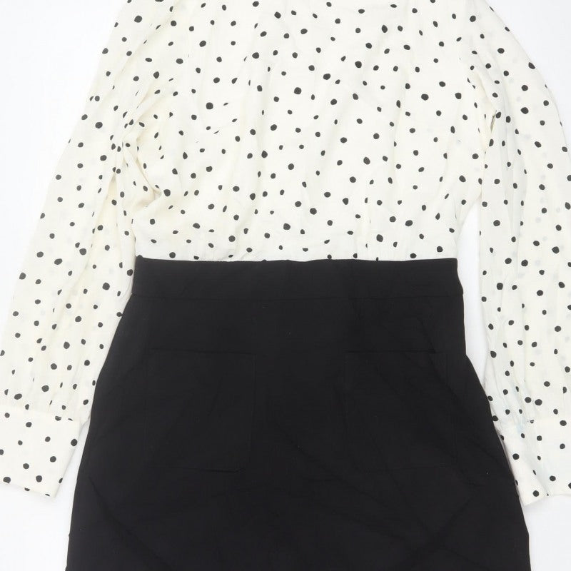 Oasis Women Multicoloured UK 10 Polka Dot Pencil Dress Long Sleeve
