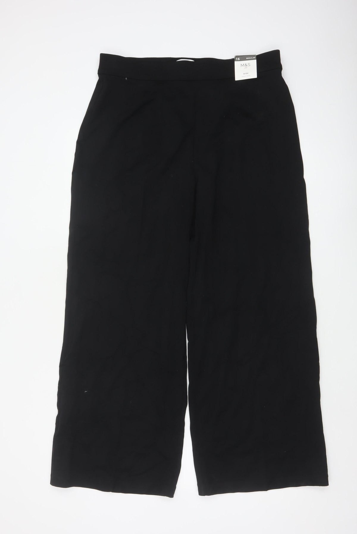 Marks & Spencer Women Black Size 16 High Rise Wide Leg Trousers