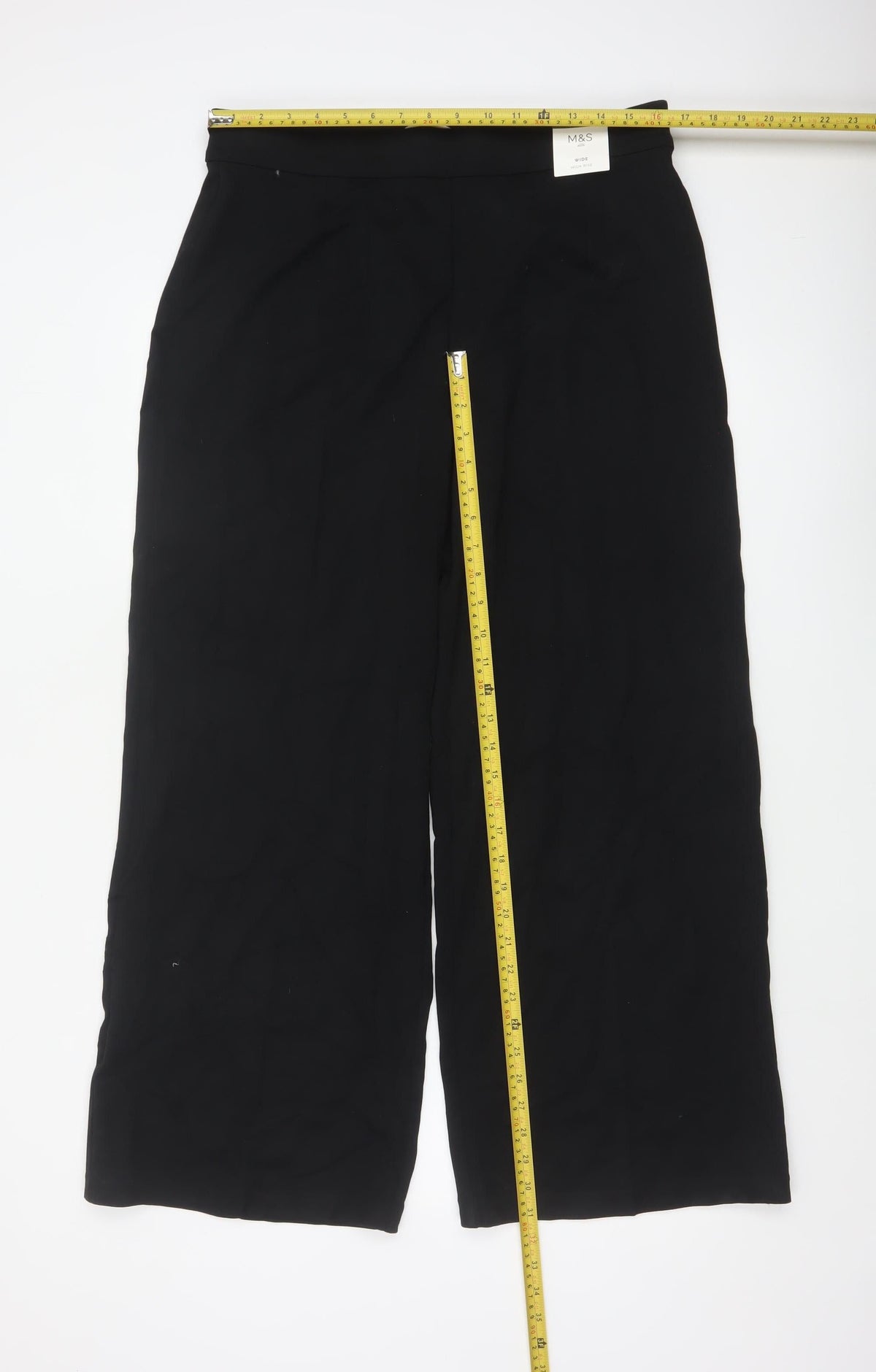 Marks & Spencer Women Black Size 16 High Rise Wide Leg Trousers
