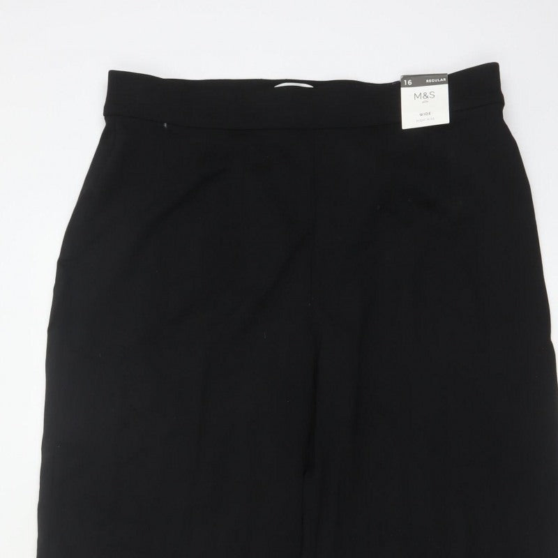 Marks & Spencer Women Black Size 16 High Rise Wide Leg Trousers