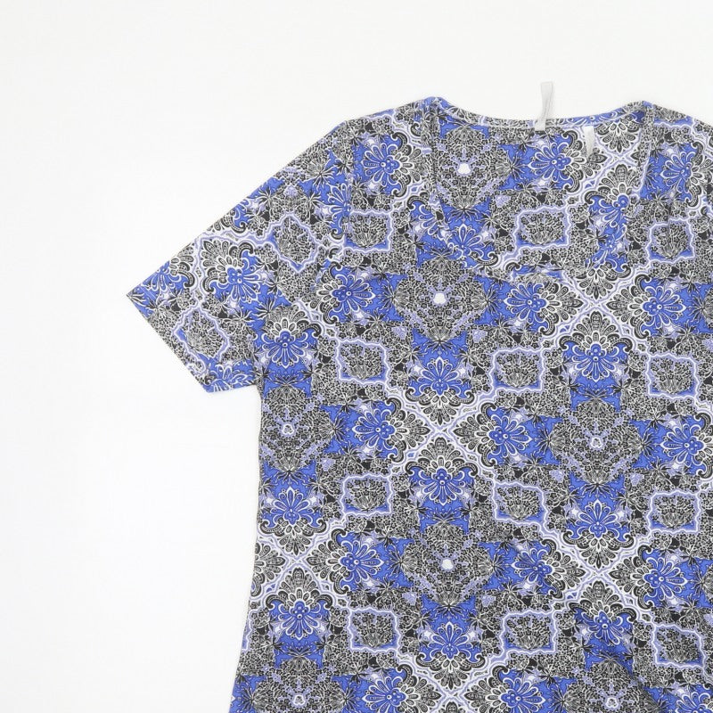 Anthology Women Blue Floral Cotton Tunic Blouse UK 14 Short Sleeve