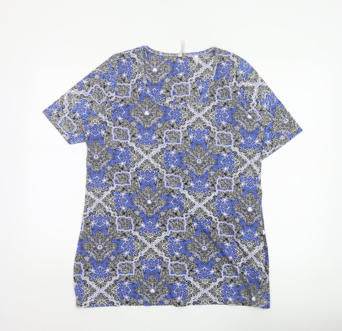 Anthology Women Blue Floral Cotton Tunic Blouse UK 14 Short Sleeve