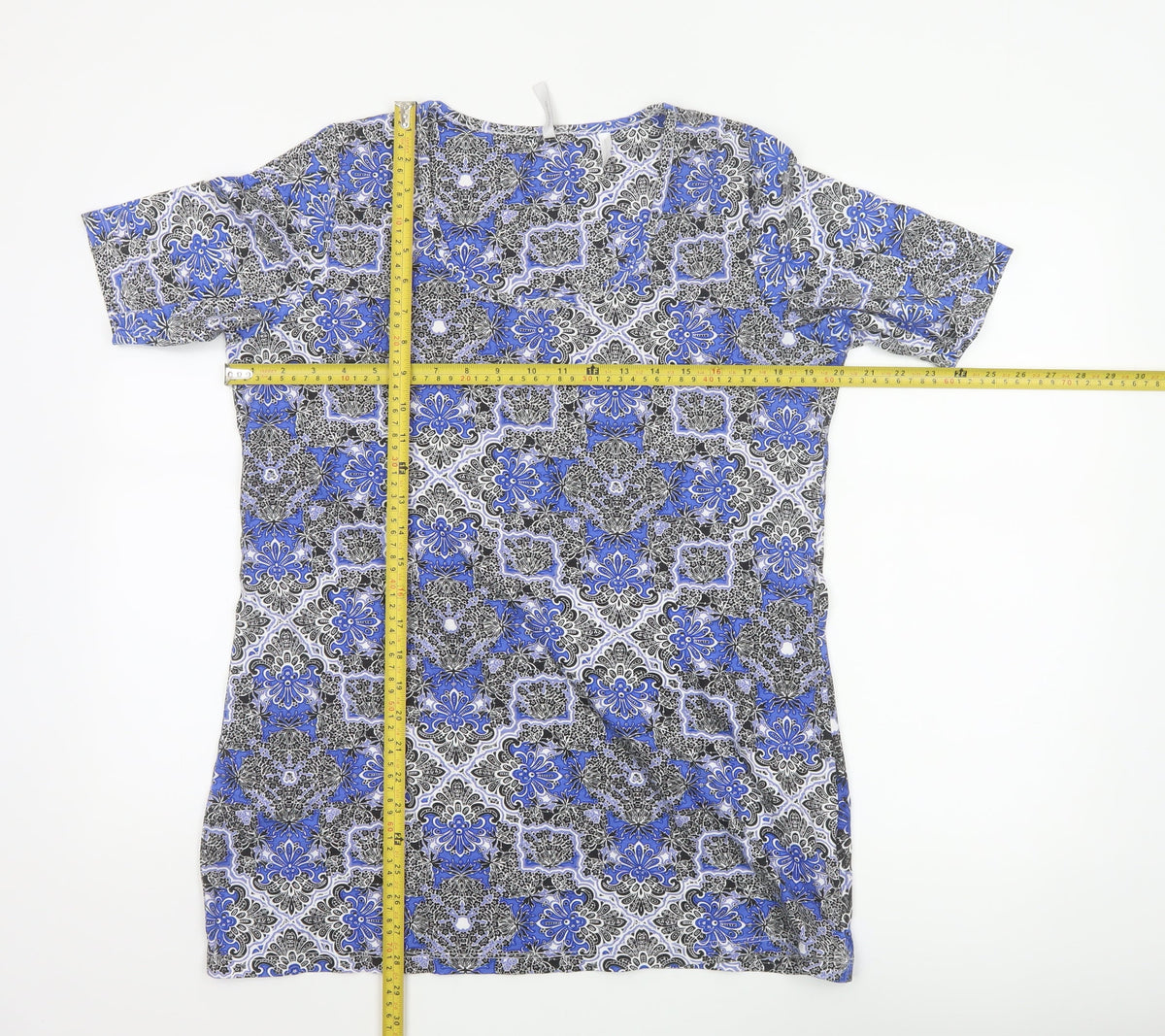 Anthology Women Blue Floral Cotton Tunic Blouse UK 14 Short Sleeve