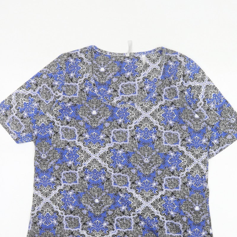 Anthology Women Blue Floral Cotton Tunic Blouse UK 14 Short Sleeve