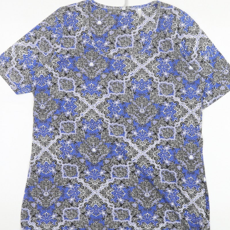 Anthology Women Blue Floral Cotton Tunic Blouse UK 14 Short Sleeve