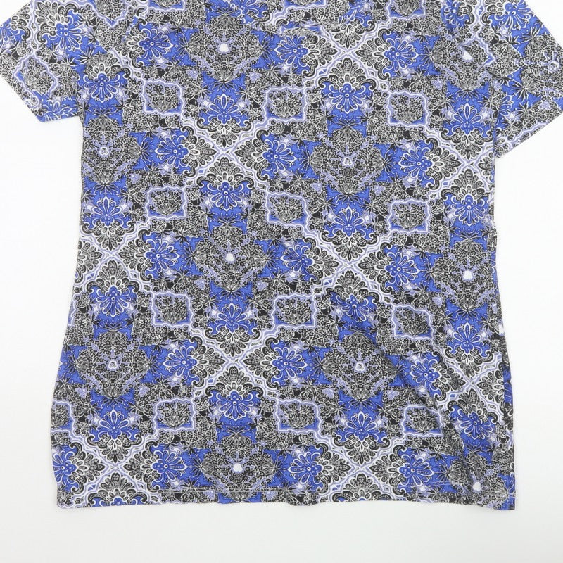 Anthology Women Blue Floral Cotton Tunic Blouse UK 14 Short Sleeve